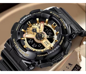 New Arriver Trend Black Gold Electronic Watch Fashion Outdoor Sports Wristwatches Waterproof Dual Display Pointer Watch